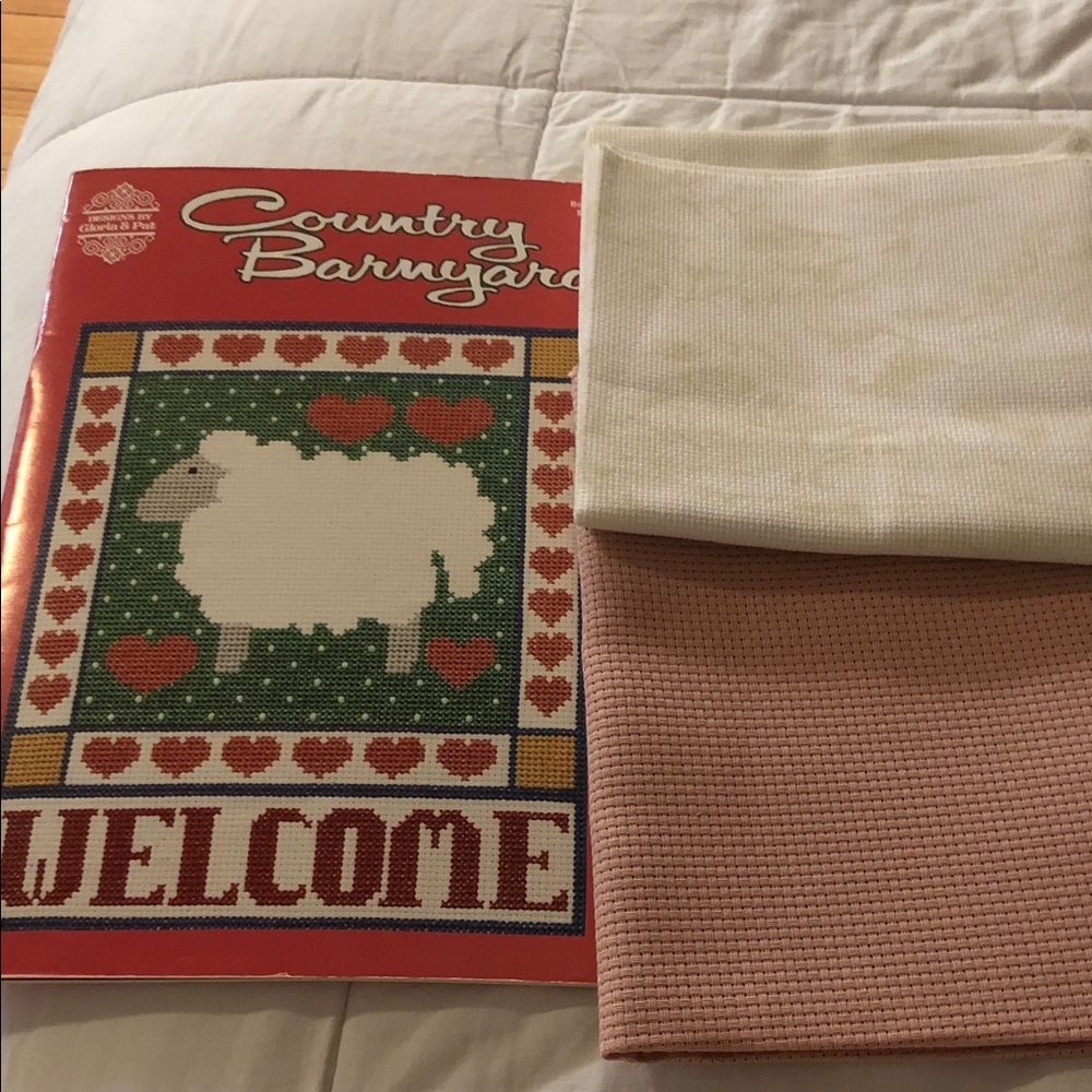 Country Barnyard Welcome Sheep Cross Stitch Kit - White and Pink